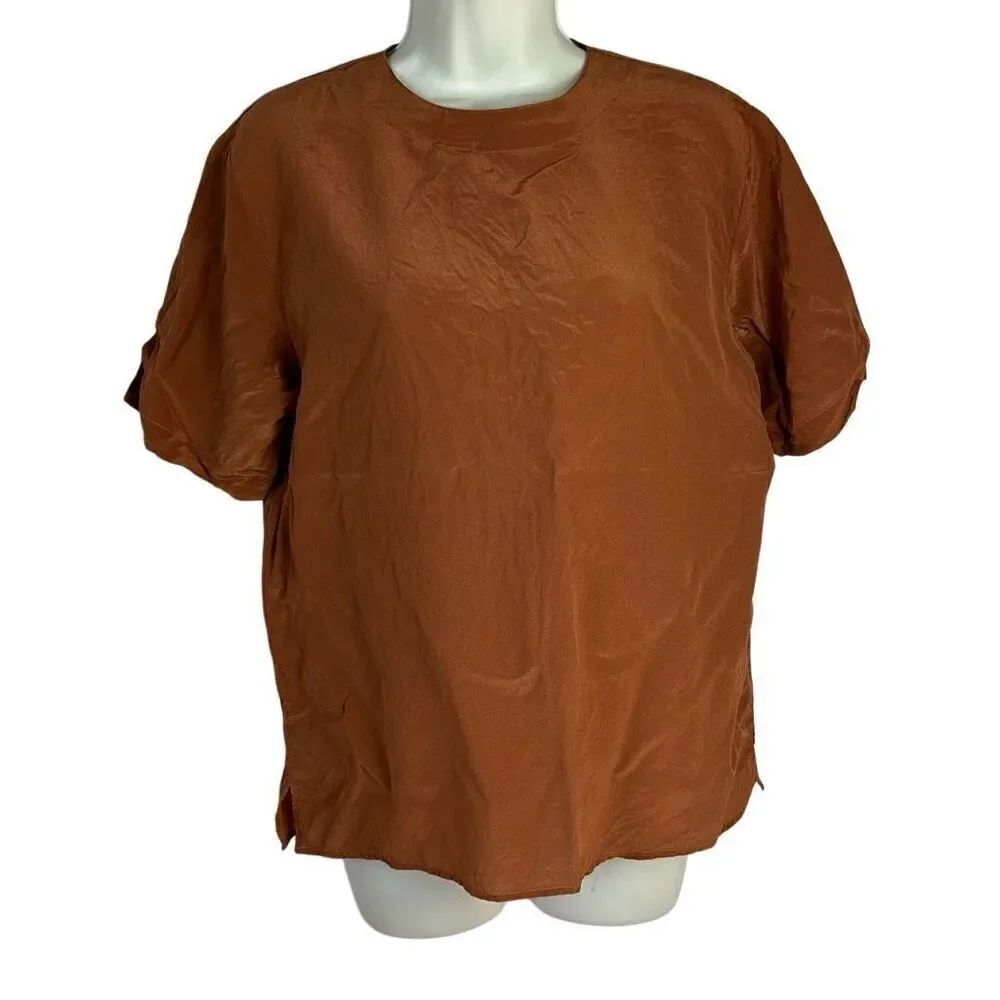 Potomac Collection Vintage 100% Silk Burnt Orange Short Sleeve Blouse Size Mediu